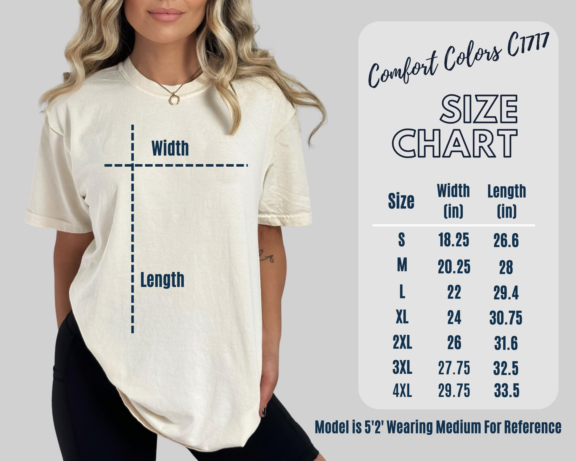 Size chart for comfort color t-shirt