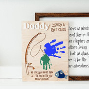 Customized Fishing Dad Handprint Wood Sign 