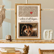 Where It All Began” Anniversary Custom Map & Photo Canvas 