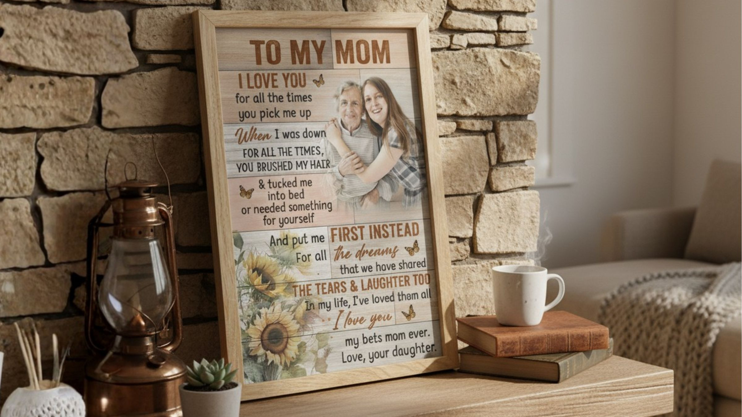 Soft candlelight beside framed memorial canvas