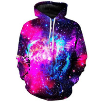 Unisex Galaxy Print Hoodie - 3D Digital Astronaut Purple Pattern Pullover Sweatshirt, Large-X-Large
