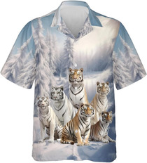 VISESUNNY Men's Hawaiian Shirt - White Tiger Floral Print, Short Sleeve Aloha Beach Shirt (Large, Multicolor)