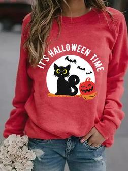 Women Funny Graphic It's Halloween Time Cat Funny Halloween Sweatshirts - Seseable