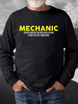 Men Mechanic Solving Problems Regular Fit Text Letters Sweatshirt - Seseable