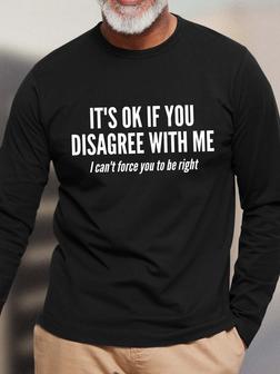 Men Ok Disagree Force Casual Text Letters T-Shirt - Seseable
