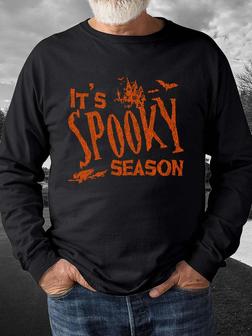 Men Brooms Witch Bats Casual Crew Neck Halloween Sweatshirt - Seseable