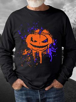 Men Pumpkin Light Colorful Texture Regular Fit Casual Sweatshirt - Seseable