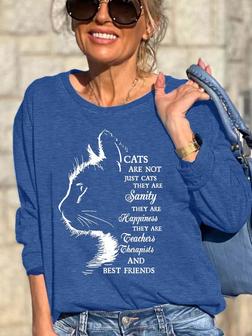 Women Cat Animal Light Letters Casual Sweatshirts - Seseable