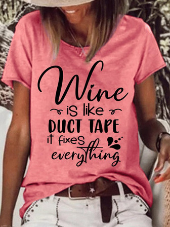 Womens Funny Wine fixes everything Letters T-Shirt - Seseable