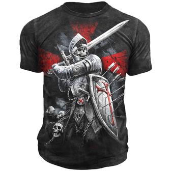 Men's Outdoor Vintage Cross Warrior Print T-Shirt - Seseable