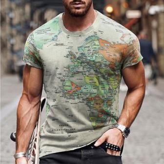 Men's Vintage Map Print Short Sleeve T-Shirt - Seseable