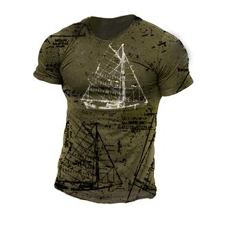 Men's Vintage Pirate Ship Nautical Print T-Shirt - Seseable