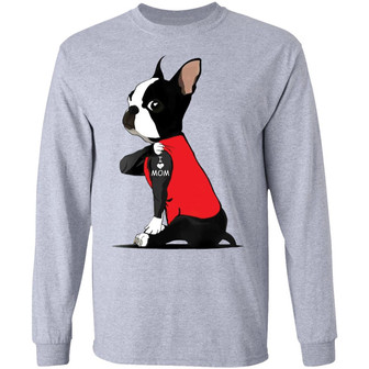 Boston Terrier Tattoo I Love Mom Graphic Design Printed Casual Daily Basic Unisex Long Sleeve - Thegiftio UK