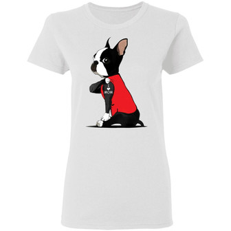 Boston Terrier Tattoo I Love Mom Graphic Design Printed Casual Daily Basic Women T-shirt - Thegiftio UK