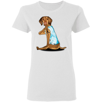 Dog Vizsla Tattoo I Love Mom Graphic Design Printed Casual Daily Basic Women T-shirt - Thegiftio UK