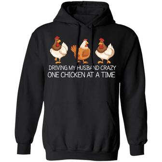 Driving My Husband Crazy One Chicken At A Time Graphic Design Printed Casual Daily Basic Hoodie - Thegiftio UK