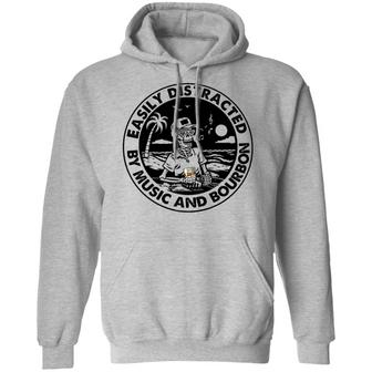 Easily Distracted By Music And Bourbon Skeleton Beach Graphic Design Printed Casual Daily Basic Hoodie - Thegiftio UK
