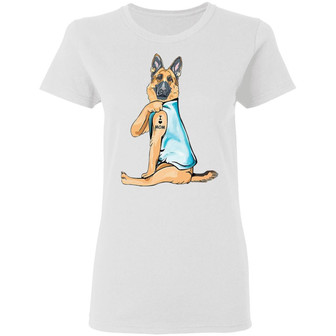 German Shepherd Tattoo I Love Mom Graphic Design Printed Casual Daily Basic Women T-shirt - Thegiftio UK