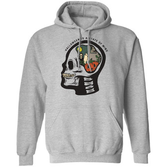 Halloween Is A State Of Mind Skull Graphic Design Printed Casual Daily Basic Hoodie - Thegiftio UK
