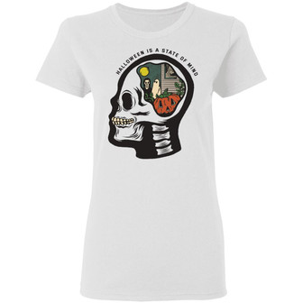 Halloween Is A State Of Mind Skull Graphic Design Printed Casual Daily Basic Women T-shirt - Thegiftio UK