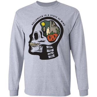 Halloween Is A State Of Mind Skull Graphic Design Printed Casual Daily Basic Unisex Long Sleeve - Thegiftio UK