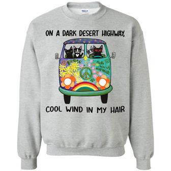 On A Dark Desert Highway Cool Wind In My Hair Hippie Cats Graphic Design Printed Casual Daily Basic Sweatshirt - Thegiftio UK