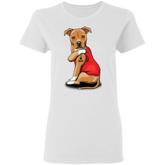 Pit Bull Terrier Tattoo I Love Mom Graphic Design Printed Casual Daily Basic Women T-shirt - Thegiftio UK