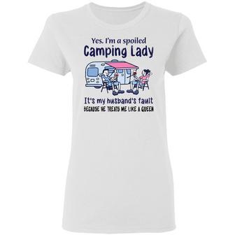 Yes I’M A Spoiled Camping Lady It's My Husband's Fault Graphic Design Printed Casual Daily Basic Women T-shirt - Thegiftio UK