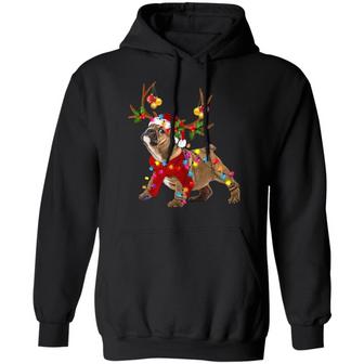 Bulldog Reindeer Christmas Light Graphic Design Printed Casual Daily Basic Hoodie - Thegiftio UK