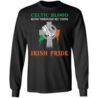 Celtic Blood Runs Through My Veins Irish Pride Graphic Design Printed Casual Daily Basic Unisex Long Sleeve - Thegiftio UK