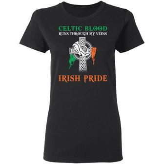 Celtic Blood Runs Through My Veins Irish Pride Graphic Design Printed Casual Daily Basic Women T-shirt - Thegiftio UK