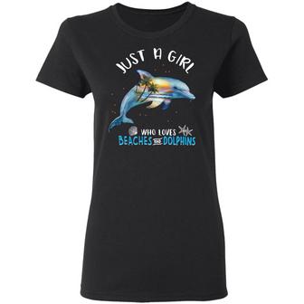 Just A Girl Who Loves Beaches And Dolphins Graphic Design Printed Casual Daily Basic Women T-shirt - Thegiftio UK