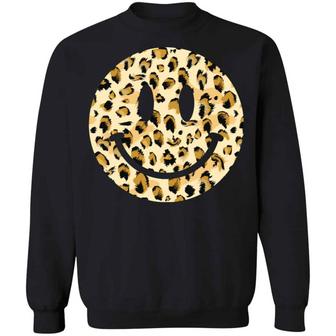 Leopard Happy Face Sweat Graphic Design Printed Casual Daily Basic Sweatshirt - Thegiftio UK