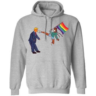 Lgbt Black Girl Hold Pride Flag Kicking Trump In Face Graphic Design Printed Casual Daily Basic Hoodie - Thegiftio UK