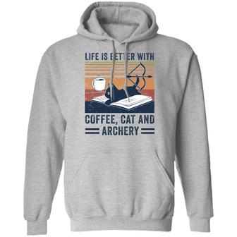 Life Is Better With Coffee Cat And Archery Graphic Design Printed Casual Daily Basic Hoodie - Thegiftio UK