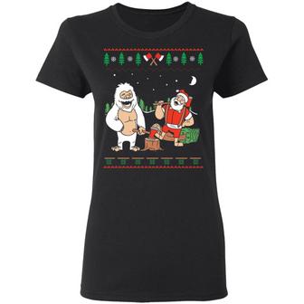Lumberjack Santa Christmas Sweat Graphic Design Printed Casual Daily Basic Women T-shirt - Thegiftio UK