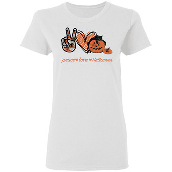 Peace Love Halloween Graphic Design Printed Casual Daily Basic Women T-shirt - Thegiftio UK