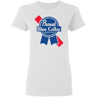 Proud Blue Collar American Graphic Design Printed Casual Daily Basic Women T-shirt - Thegiftio UK