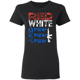 Red White And Gun Pew Pew Pew Graphic Design Printed Casual Daily Basic Women T-shirt - Thegiftio UK