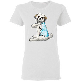 Shih Tzu Tattoo I Love Mom Graphic Design Printed Casual Daily Basic Women T-shirt - Thegiftio UK
