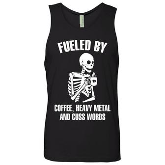 Skeleton Fueled By Coffee Heavy Metal And Cuss Words Graphic Design Printed Casual Daily Basic Unisex Tank Top - Thegiftio UK