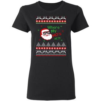 Where My Ho's At Santa Claus Christmas Sweater Graphic Design Printed Casual Daily Basic Women T-shirt - Thegiftio UK