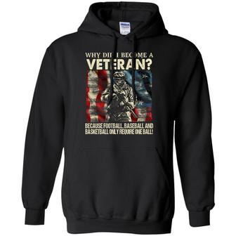 Why Did I Become A Veteran!? Because Football, Baseball, And Basketball Only Require One Ball Graphic Design Printed Casual Daily Basic Hoodie - Thegiftio UK