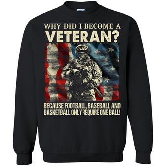 Why Did I Become A Veteran!? Because Football, Baseball, And Basketball Only Require One Ball Graphic Design Printed Casual Daily Basic Sweatshirt - Thegiftio UK