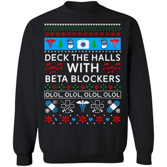 Deck The Halls With Beta Blockers Christmas Sweater Graphic Design Printed Casual Daily Basic Sweatshirt - Thegiftio UK