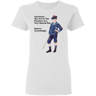 Sailor Boy Attention You Are In The Presence Of A Very Special Boy Behave Accordingly Graphic Design Printed Casual Daily Basic Women T-shirt - Thegiftio UK