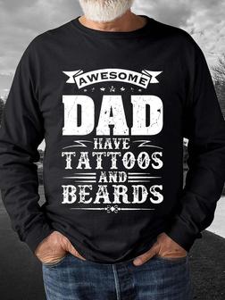 Men Figure Dad Letters Regular Fit Casual Crew Neck Sweatshirt - Seseable