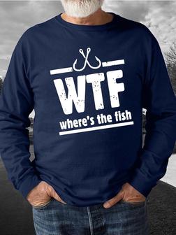 Men Fishing Figure Letters Casual Sweatshirt - Seseable