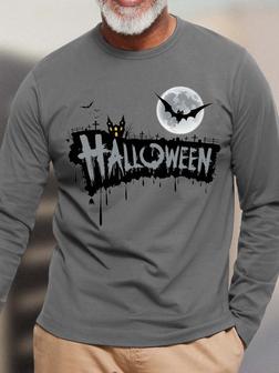 Men Halloween Bats Letter Loose Casual Crew Neck T-shirt - Seseable