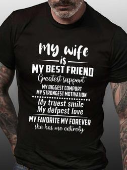 Men Wife Family Best Friend Text Letters T-shirt - Seseable